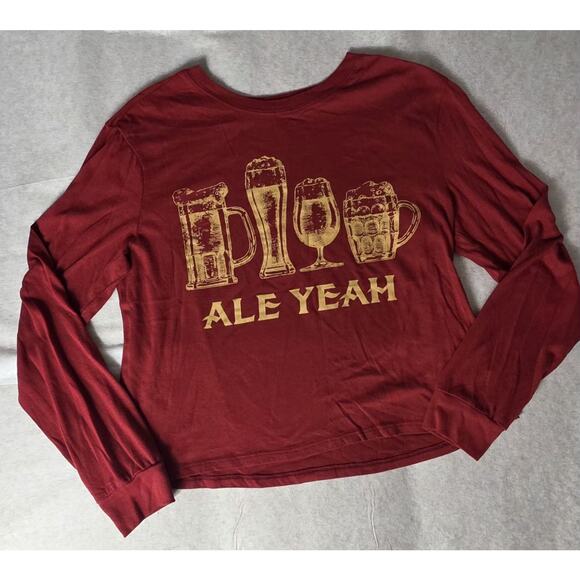 Zoe + Liv T-shirt Cropped Women's Large Ale Yeah Graphic Print Long Sleeves New - Picture 1 of 7